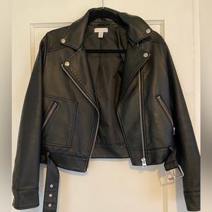 Topshop Black Leather Jacket, Size 6